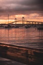 Vertical shot of the Newport Pell Bridge in Newport, Rhode Island Royalty Free Stock Photo