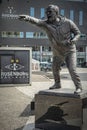 Vertical shot of the Nils Arne Eggen statue at the Trondheim Football Stadium