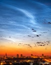 Vertical shot of noctilucent clouds over Yekaterinburg city downtown at summer night Royalty Free Stock Photo