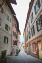 Vertical shot of old buildings inTappeiner Walk in Merano, Italy