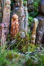 Vertical shot of old clay figures in the Shiststone town of Cadeira in Portugal in daylight Royalty Free Stock Photo