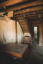 Vertical shot of an old dilapidated house in the rural area surrounding Ningbo City, China