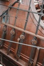 Vertical shot of old ship rigging details in Portugal