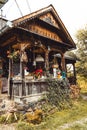 Vertical shot of an old wooden traditional house in Maramures, Romania Royalty Free Stock Photo