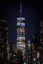 Vertical shot of a one World Trade Center at night, New York City