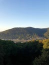 Vertical shot onto the old town of Heidelberg as seen from Schlosshotel Molkenkur Royalty Free Stock Photo