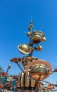 Vertical shot of the Orbitron Flying Machines attraction in Disneyland in Paris on a sunny day
