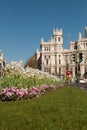 Vertical shot of the palace at Cibeles square, in Madrid