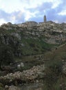 Vertical shot of the park of the Rupestrian Churches of Matera in Italy Royalty Free Stock Photo