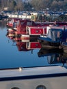 Vertical shot of parked Riverboats in Midlands, UK Royalty Free Stock Photo