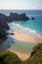 Vertical shot of the Pedn Vounder under the sunlight at daytime in Cornwall, the UK