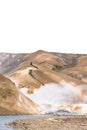 Vertical shot of person on trail over Kerlingarfjoll mountain of Hveradalir hot springs in Iceland