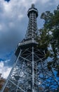 Vertical shot of Petrin Lookout Tower on Petrin hill in Prague, Czech Republic Royalty Free Stock Photo