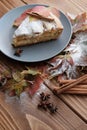 Vertical shot of a piece of apple pie on a plate Royalty Free Stock Photo