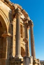 Vertical shot of the pillars and walls of the famous Roman ruins in Timgad, Algeria