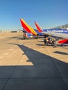 Vertical shot of a plane getting ready for departure at Austin airport