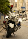 Vertical shot of police motorcycles parked on the streets of Shanghai