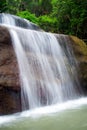 Vertical shot of a powerful waterfall flowing in the river in a forest in Taiwan Royalty Free Stock Photo