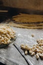 Vertical shot of preparation of homemade gnocchi