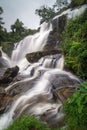 Vertical shot of raging waterfalls surrounded by trees