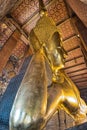 Vertical shot of the Reclining Buddha at Wat Pho. Bangkok, Thailand. Royalty Free Stock Photo