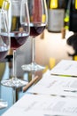Vertical shot of red wine evaluation at table. Royalty Free Stock Photo