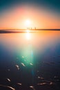 Vertical shot of the reflection of the sun on the beach captured in Vrouwenpolder, Netherlands