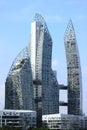 Vertical shot of Reflections at Keppel Bay in Singapore on a cloudless day Royalty Free Stock Photo