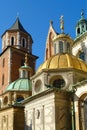 Vertical shot of renaissance chapel domes near the cathedral on Wawel Hill in Krakow, Poland