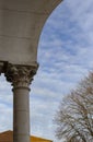 Vertical shot of the renaissance-style church. Italian style parish. Catholic temple