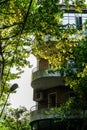 Vertical shot of a residential building in Former French Concession with tree branches covering it