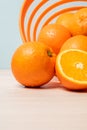 Vertical shot of ripe and freshly sliced Spanish oranges harvested from Valencia, Spain