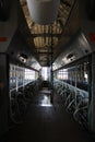 Vertical shot of the robotic milking machinery in the factory