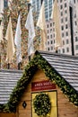 Vertical shot of Rockefeller Center Christmas decorations in Manhattan, New York Royalty Free Stock Photo