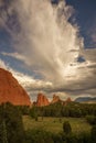 Vertical shot of the rocky cliffs in the Garden of the Gods in Colorado Springs on a sunrise Royalty Free Stock Photo