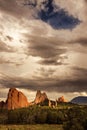 Vertical shot of the rocky cliffs in the Garden of the Gods in Colorado Springs on a sunrise Royalty Free Stock Photo