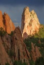 Vertical shot of the rocky cliffs in the Garden of the Gods in Colorado Springs on a sunrise Royalty Free Stock Photo