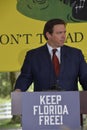 Vertical shot of Ron DeSantis during a political speech in Oviedo, FL