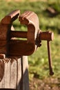 Vertical shot of a rusty vice