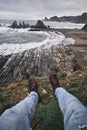 Vertical shot of a scenic island and ocean