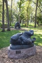 Vertical shot of a sculpture of bears in Leo Mol Sculpture Garden in Winnipeg, Canada.