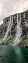 Vertical shot of the Seven Sisters Waterfall under cloudy sky in Stranda, More og Romsdal, Norway