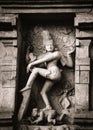 Vertical shot of the Shiva statue carved on the wall of the Sundareswarar temple in Palaver India