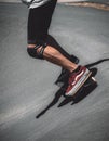 Vertical shot of a skateboarder performing stunt