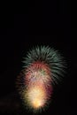 Vertical shot of skyrockets exploding in the night sky on the Fourth of July. Royalty Free Stock Photo