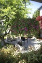 Vertical shot of slate flagstone patio in Seattle garden Royalty Free Stock Photo