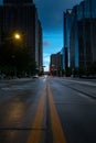 Vertical shot of sleeping Oklahoma city downtown and empty streets Royalty Free Stock Photo