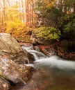 Vertical shot of a small waterfall flowing over rocks in a forest Royalty Free Stock Photo