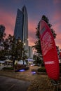 Vertical shot of soft pink sunset over the modern buildings in Surfers Paradise Royalty Free Stock Photo