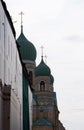 Vertical shot of St. Isidore Church with green domes in Saint Petersburg, Russia